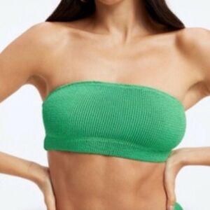 NWT Good‎ American Summer Green Crinkle Basic Bandeau Bikini Top—Size 3/4 (L/XL)